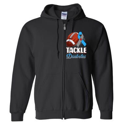 Tackle Diabetes Awareness Football Blue Ribbon Type 1 Type 2 Full Zip Hoodie