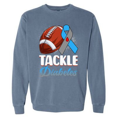 Tackle Diabetes Awareness Football Blue Ribbon Type 1 Type 2 Garment-Dyed Sweatshirt