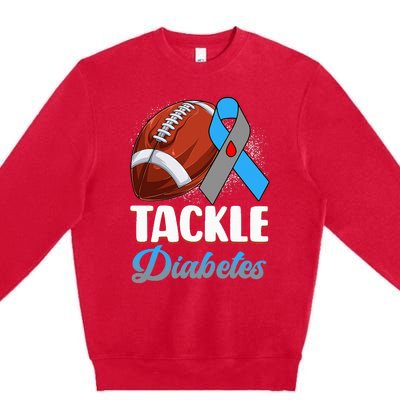 Tackle Diabetes Awareness Football Blue Ribbon Type 1 Type 2 Premium Crewneck Sweatshirt