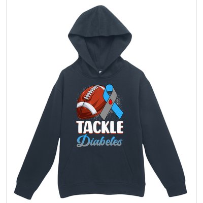 Tackle Diabetes Awareness Football Blue Ribbon Type 1 Type 2 Urban Pullover Hoodie