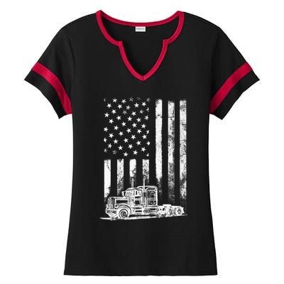 Truck Driver American Flag Trucker Vintage Gift Ladies Halftime Notch Neck Tee