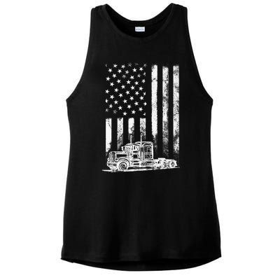 Truck Driver American Flag Trucker Vintage Gift Ladies PosiCharge Tri-Blend Wicking Tank