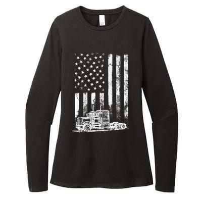 Truck Driver American Flag Trucker Vintage Gift Womens CVC Long Sleeve Shirt