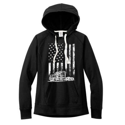 Truck Driver American Flag Trucker Vintage Gift Women's Fleece Hoodie