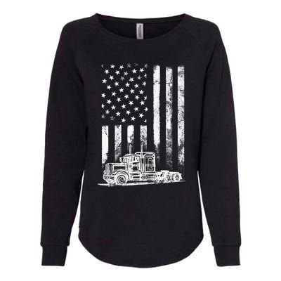 Truck Driver American Flag Trucker Vintage Gift Womens California Wash Sweatshirt