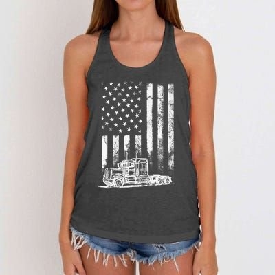 Truck Driver American Flag Trucker Vintage Gift Women's Knotted Racerback Tank