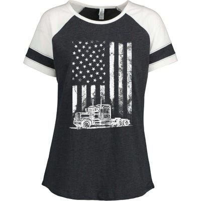 Truck Driver American Flag Trucker Vintage Gift Enza Ladies Jersey Colorblock Tee