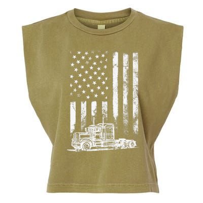 Truck Driver American Flag Trucker Vintage Gift Garment-Dyed Women's Muscle Tee