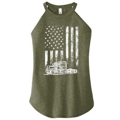 Truck Driver American Flag Trucker Vintage Gift Women's Perfect Tri Rocker Tank