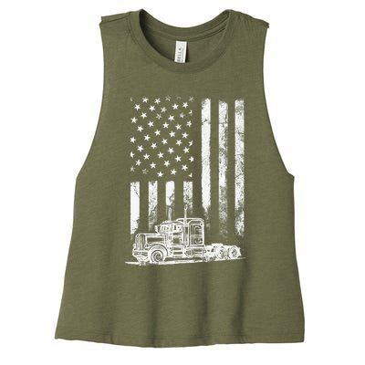 Truck Driver American Flag Trucker Vintage Gift Women's Racerback Cropped Tank