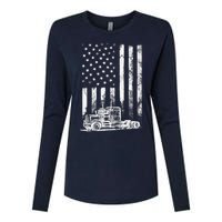 Truck Driver American Flag Trucker Vintage Gift Womens Cotton Relaxed Long Sleeve T-Shirt