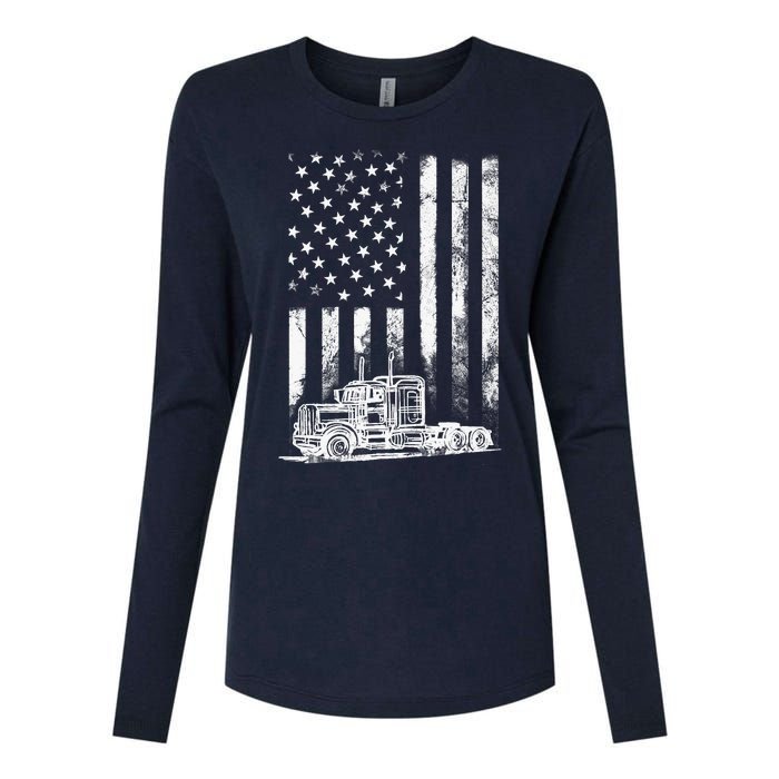 Truck Driver American Flag Trucker Vintage Gift Womens Cotton Relaxed Long Sleeve T-Shirt