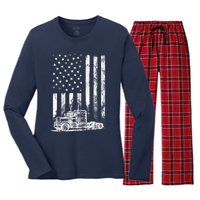 Truck Driver American Flag Trucker Vintage Gift Women's Long Sleeve Flannel Pajama Set 