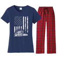 Truck Driver American Flag Trucker Vintage Gift Women's Flannel Pajama Set