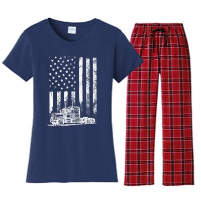 Truck Driver American Flag Trucker Vintage Gift Women's Flannel Pajama Set