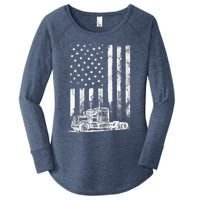 Truck Driver American Flag Trucker Vintage Gift Women's Perfect Tri Tunic Long Sleeve Shirt