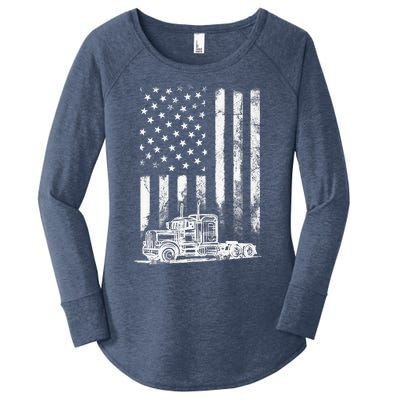 Truck Driver American Flag Trucker Vintage Gift Women's Perfect Tri Tunic Long Sleeve Shirt