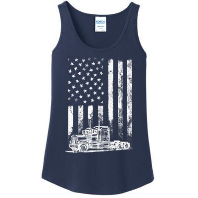 Truck Driver American Flag Trucker Vintage Gift Ladies Essential Tank