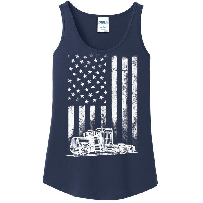 Truck Driver American Flag Trucker Vintage Gift Ladies Essential Tank