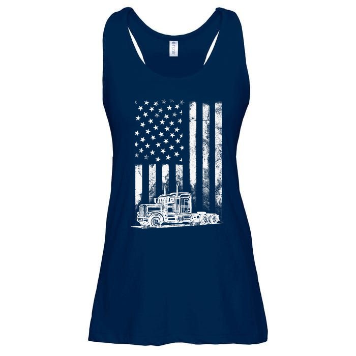 Truck Driver American Flag Trucker Vintage Gift Ladies Essential Flowy Tank