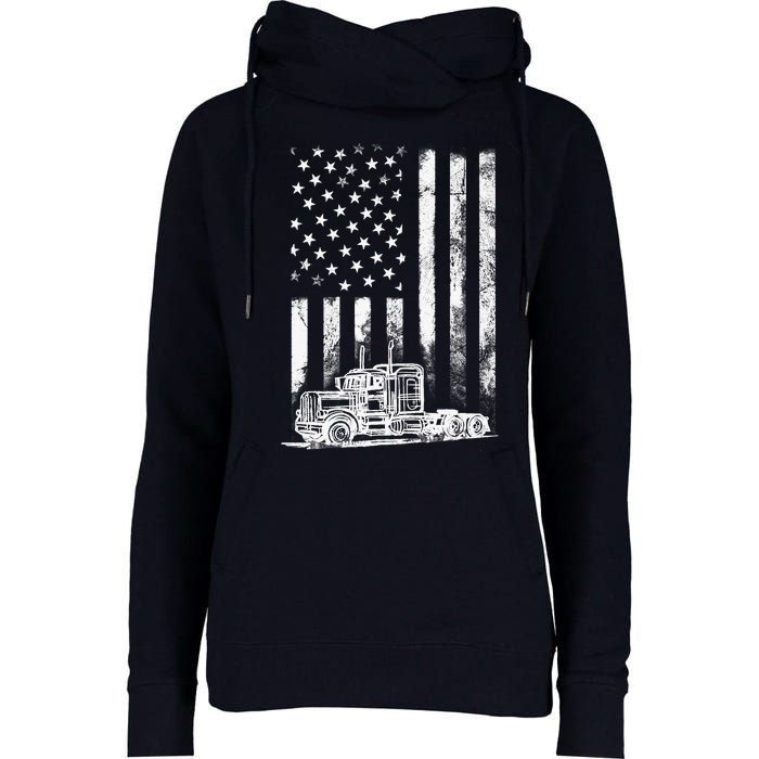 Truck Driver American Flag Trucker Vintage Gift Womens Funnel Neck Pullover Hood