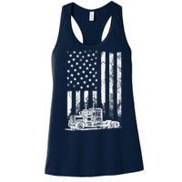 Truck Driver American Flag Trucker Vintage Gift Women's Racerback Tank