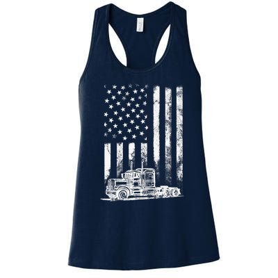 Truck Driver American Flag Trucker Vintage Gift Women's Racerback Tank