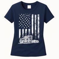 Truck Driver American Flag Trucker Vintage Gift Women's T-Shirt