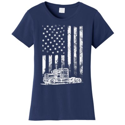 Truck Driver American Flag Trucker Vintage Gift Women's T-Shirt