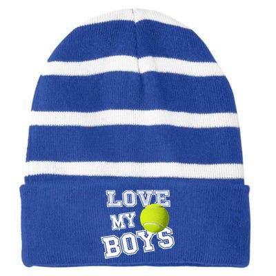 Tennis Dad And Tennis Mom I Love My Tennis Gift Striped Beanie with Solid Band