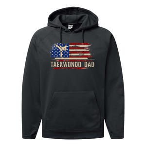 Taekwondo Dad American Usa Flag Sports The Kick Performance Fleece Hoodie