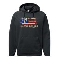 Taekwondo Dad American Usa Flag Sports The Kick Performance Fleece Hoodie