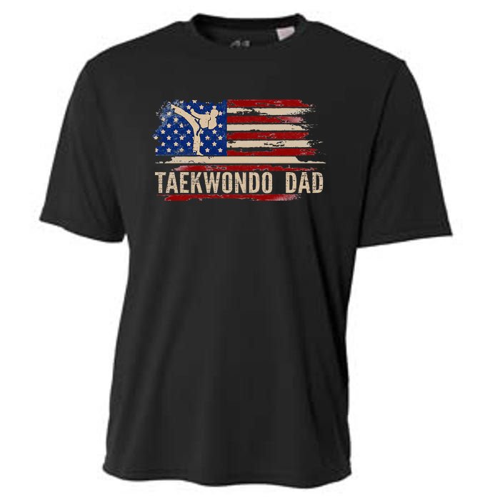 Taekwondo Dad American Usa Flag Sports The Kick Cooling Performance Crew T-Shirt