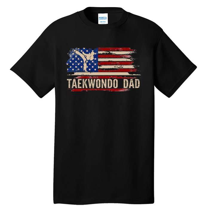 Taekwondo Dad American Usa Flag Sports The Kick Tall T-Shirt