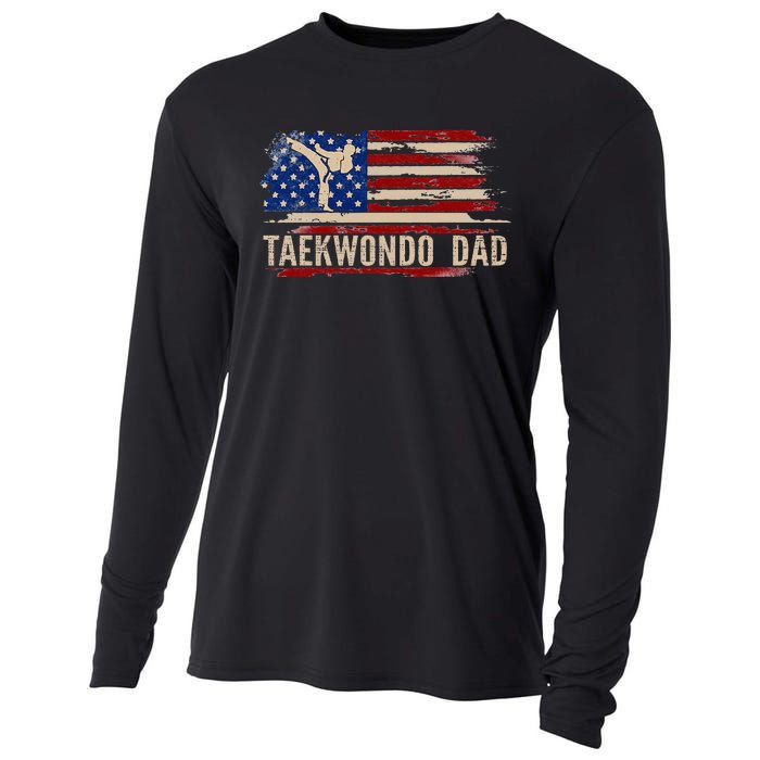 Taekwondo Dad American Usa Flag Sports The Kick Cooling Performance Long Sleeve Crew