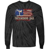 Taekwondo Dad American Usa Flag Sports The Kick Tie-Dye Long Sleeve Shirt