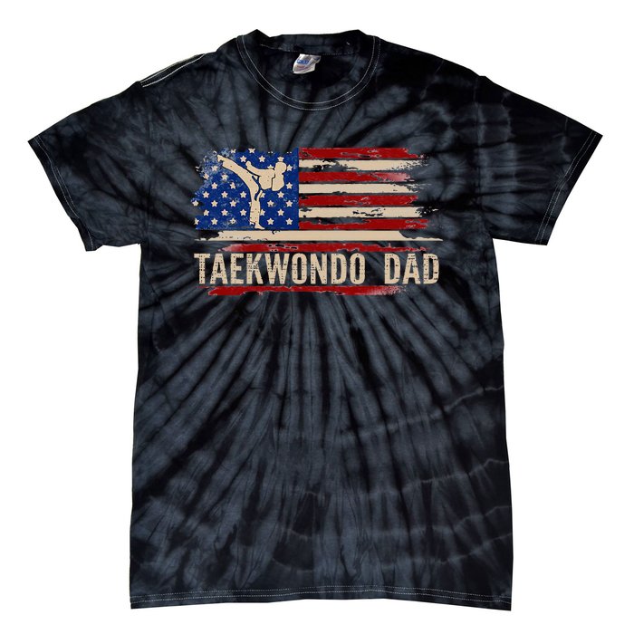 Taekwondo Dad American Usa Flag Sports The Kick Tie-Dye T-Shirt