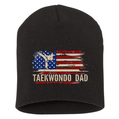 Taekwondo Dad American Usa Flag Sports The Kick Short Acrylic Beanie