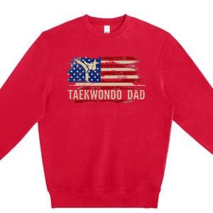 Taekwondo Dad American Usa Flag Sports The Kick Premium Crewneck Sweatshirt