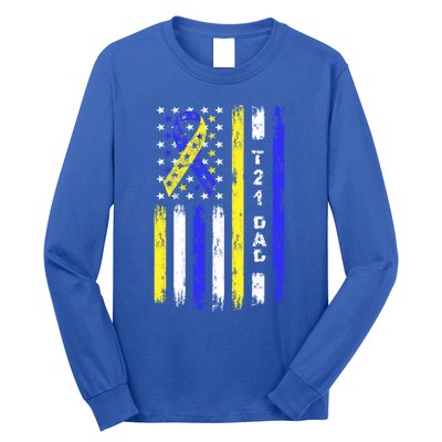 T21 Dad American Flag Down Syndrome Awareness Gift Long Sleeve Shirt