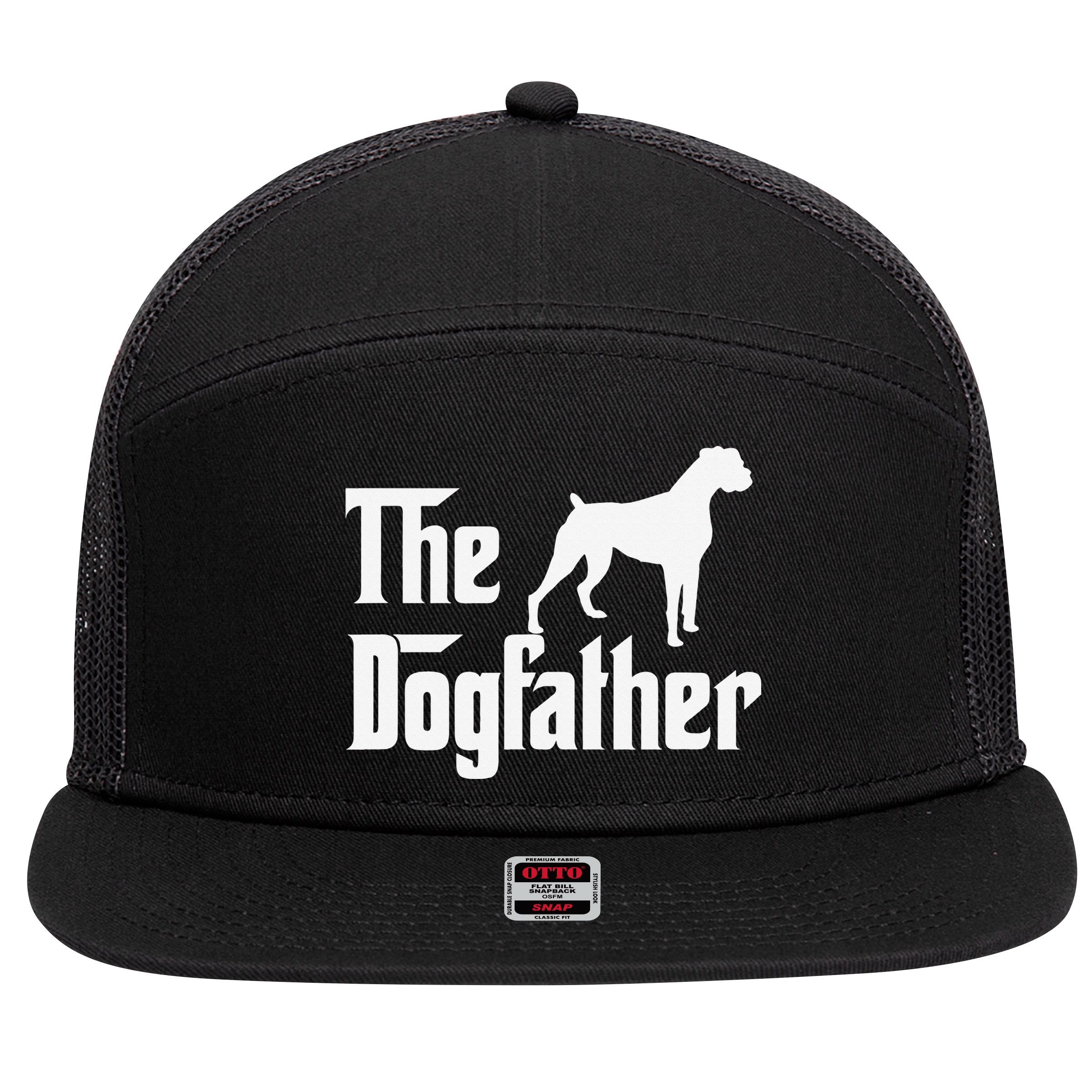 The Dogfather Boxer Dog Lover Dad 7 Panel Mesh Trucker Snapback Hat