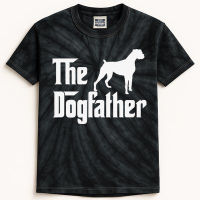 The Dogfather Boxer Dog Lover Dad Kids Tie-Dye T-Shirt