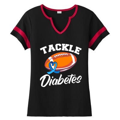 Tackle Diabetes Blue Football Type 1 T1D Diabetes Awareness Ladies Halftime Notch Neck Tee