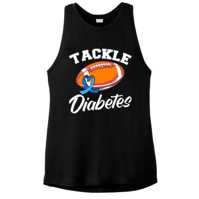 Tackle Diabetes Blue Football Type 1 T1D Diabetes Awareness Ladies PosiCharge Tri-Blend Wicking Tank