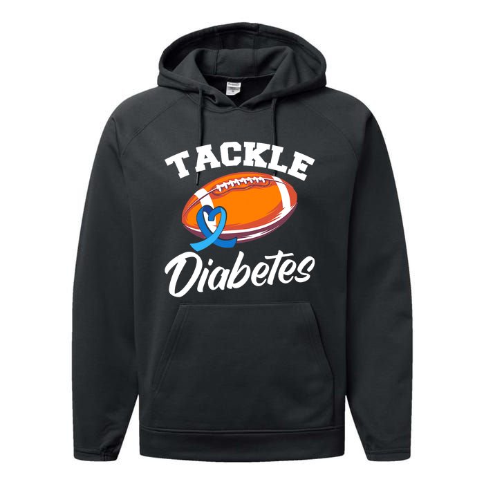 Tackle Diabetes Blue Football Type 1 T1D Diabetes Awareness Performance Fleece Hoodie