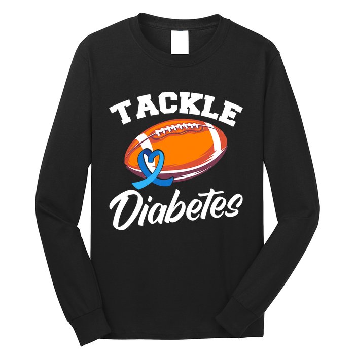 Tackle Diabetes Blue Football Type 1 T1D Diabetes Awareness Long Sleeve Shirt