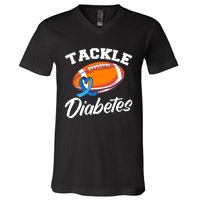 Tackle Diabetes Blue Football Type 1 T1D Diabetes Awareness V-Neck T-Shirt