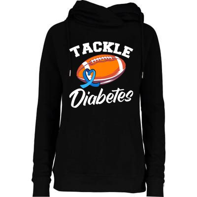 Tackle Diabetes Blue Football Type 1 T1D Diabetes Awareness Womens Funnel Neck Pullover Hood