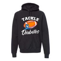 Tackle Diabetes Blue Football Type 1 T1D Diabetes Awareness Premium Hoodie