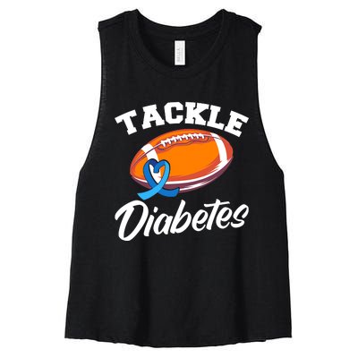 Tackle Diabetes Blue Football Type 1 T1D Diabetes Awareness Women's Racerback Cropped Tank